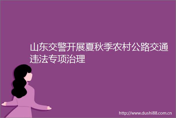 山东开展夏秋季农村公路交通专项治理