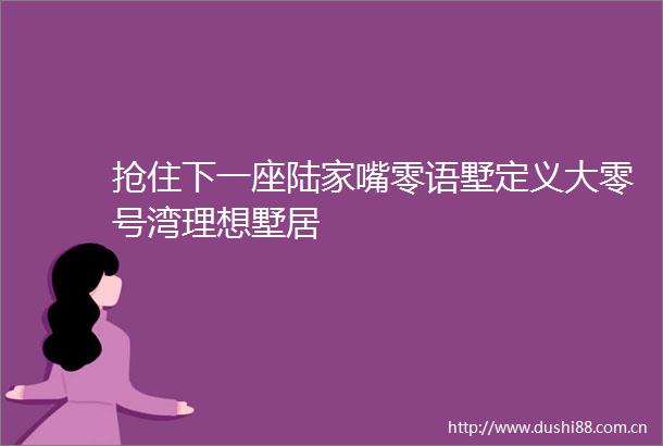 抢住下一座陆家嘴零语墅定义大零号湾理想墅居