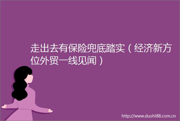 走出去有保险兜底踏实（经济新方位外贸一线见闻）