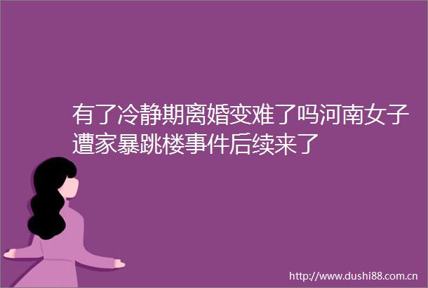 有了冷静期离婚变难了吗河南女子遭家暴跳楼后续来了