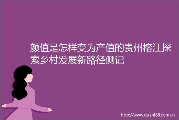 颜值是怎样变为产值的贵州榕江探索乡村发展新路径侧记
