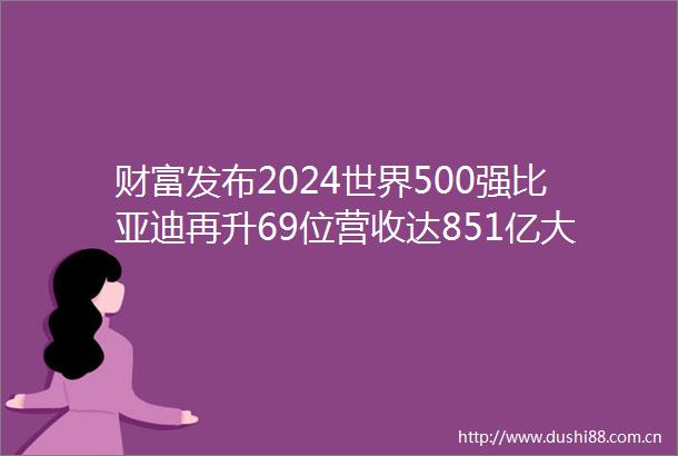财富发布2024世界500强比亚迪再升69位营收达851亿大公司