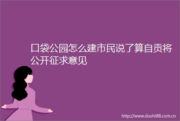 口袋公园怎么建市民说了算自贡将公开征求意见