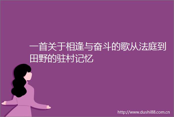 一首关于相逢与奋斗的歌从到田野的驻村记忆