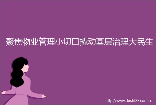 聚焦物业管理小切口撬动基层治理大民生