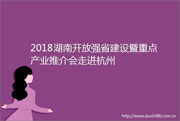 2018湖南开放强省建设暨重点产业推介会走进杭州