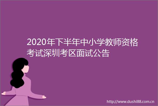 2020年下半年中小学教师资格考试深圳考区面试公告