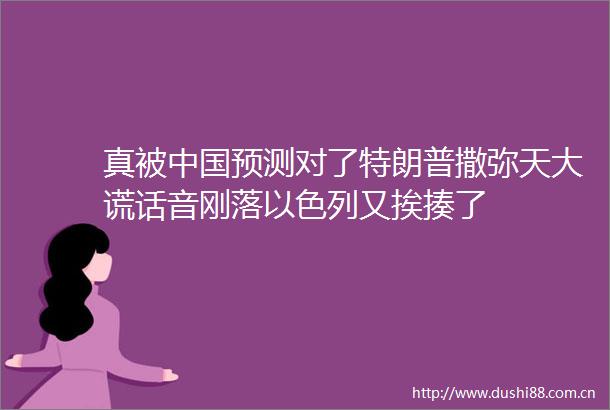 真被预测对了特朗普撒弥天大谎话音刚落以色列又挨揍了
