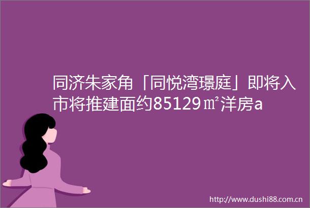 同济朱家角「同悦湾璟庭」即将入市将推建面约85129㎡洋房amp叠加