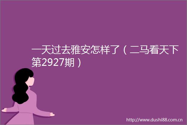 一天过去雅安怎样了（二马看天下第2927期）