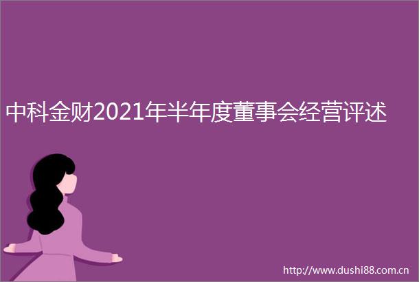 中科金财2021年半年度董事会经营评述