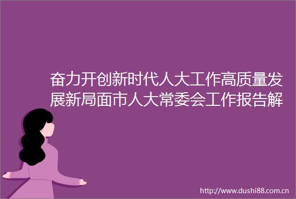 奋力开创新时代人大工作高质量发展新局面市人大常委会工作报告解读