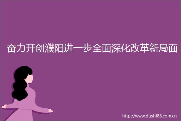 奋力开创濮阳进一步全面深化改革新局面