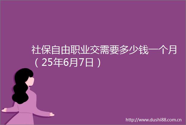 社保自由职业交需要多少钱一个月（25年6月7日）