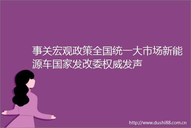 事关宏观政策全国统一大市场新能源车发改委权威发声