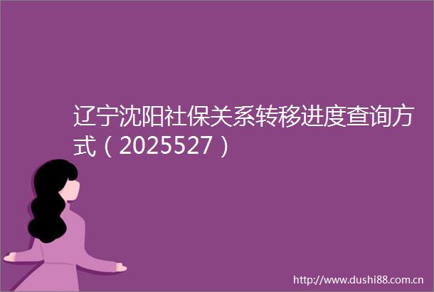 辽宁沈阳社保关系转移进度查询方式（2025527）