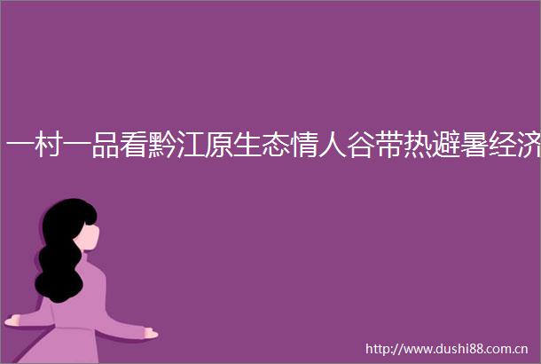 一村一品看黔江原生态谷带热避暑经济