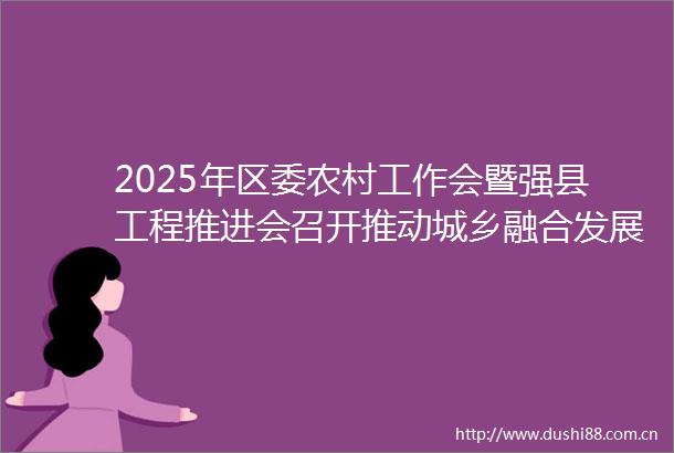 2025年区委农村工作会暨强县工程推进会召开推动城乡融合发展和乡村全面振兴迈上新台阶