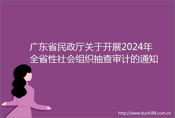 广东省民政厅关于开展2024年全省性社会组织抽查审计的通知