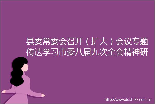 县委常委会召开（扩大）会议专题传达学习市委八届九次全会精神研究我县贯彻落实意见