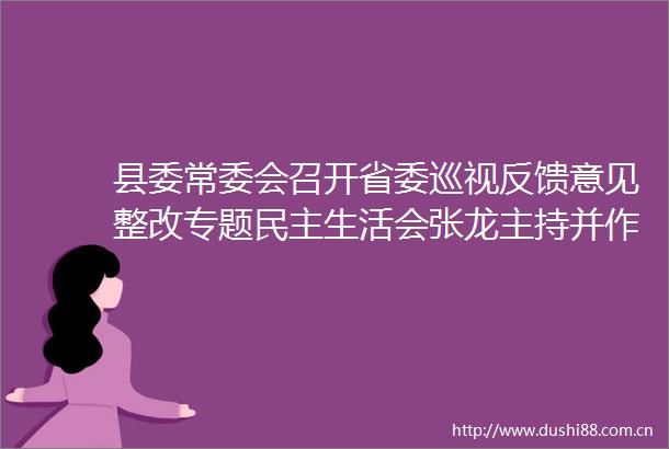 县委常委会召开省委巡视反馈意见整改专题民主生活会张龙主持并作总结讲话