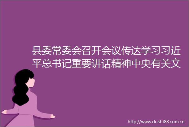 县委常委会召开会议传达学习总书记重要讲话精神中央有关文件精神和省委有关会议精神研究我县贯彻落实意见