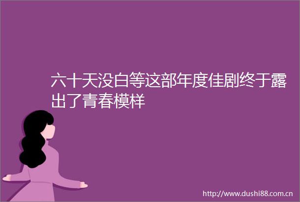 六十天没白等这部年度佳剧终于露出了青春模样