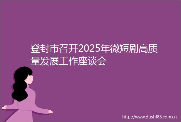 登封市召开2025年微短剧高质量发展工作座谈会
