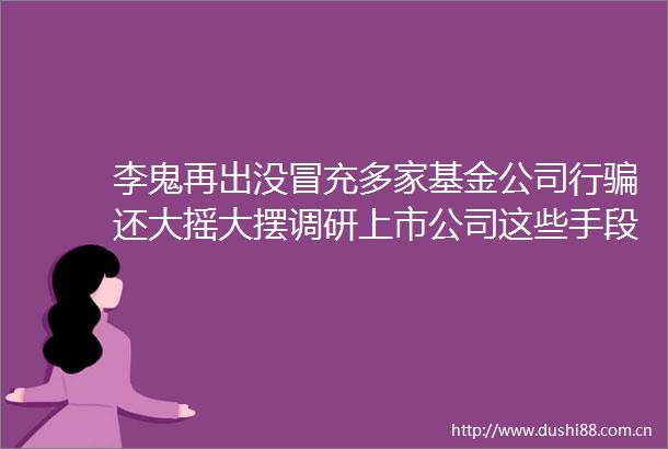 李鬼再出没多家基金公司行还大摇大摆调研上市公司这些手段千万警惕