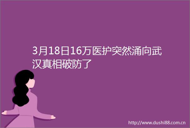 3月18日16万医护突然涌向武汉真相破防了