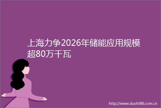 上海力争2026年储能应用规模超80万千瓦