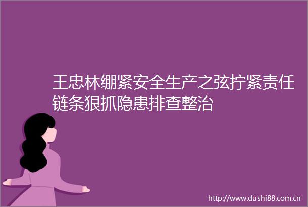 王忠林绷紧安全生产之弦拧紧责任链条狠抓隐患排查整治