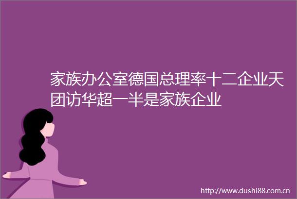 家族办公室德国总理率十二企业天团访华超一半是家族企业