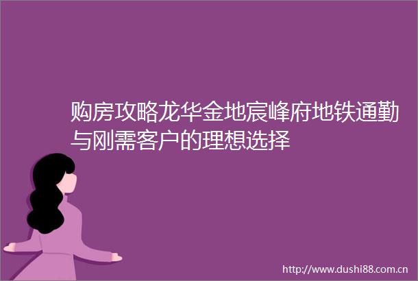 购房攻略龙华金地宸峰府地铁通勤与刚需客户的理想选择