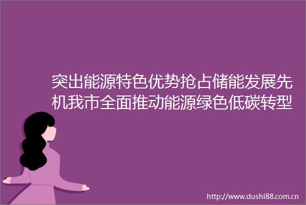 突出能源特色优势抢占储能发展先机我市全面推动能源绿色低碳转型