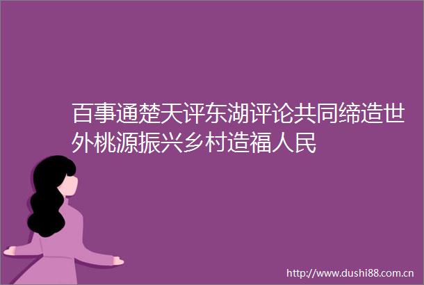 百事通楚天评东湖评论共同缔造世外桃源振兴乡村造福