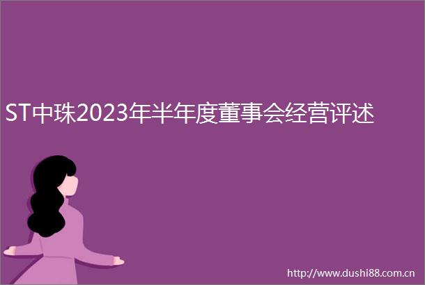 ST中珠2023年半年度董事会经营评述