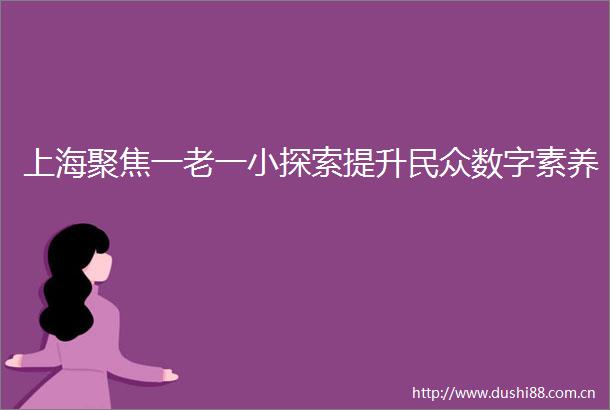 上海聚焦一老一小探索提升民众数字素养