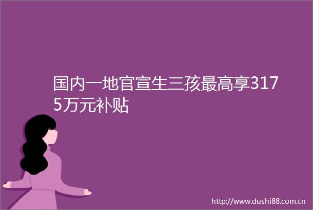 国内一地官宣生三孩最高享3175万元补贴