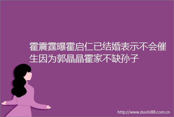 霍震霆曝霍启仁已结婚表示不会催生因为郭晶晶霍家不缺孙子