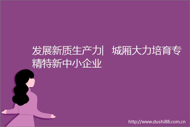 发展新质生产力︳城厢大力培育专精特新中小企业