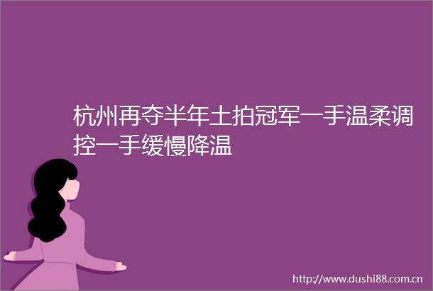 杭州再夺半年土拍冠军一手温柔调控一手缓慢降温
