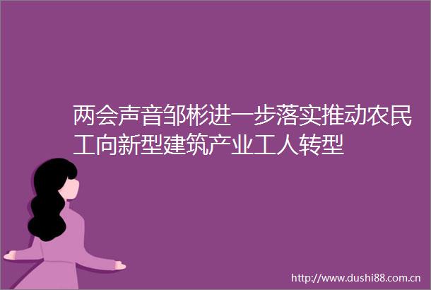 两会声音邹彬进一步落实推动农民工向新型建筑产业工人转型