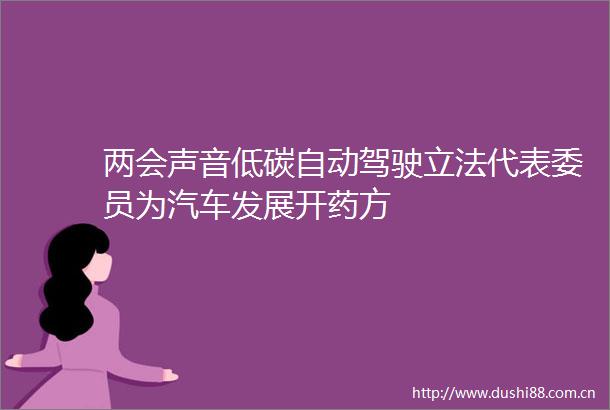 两会声音低碳自动驾驶立法代表委员为汽车发展开药方