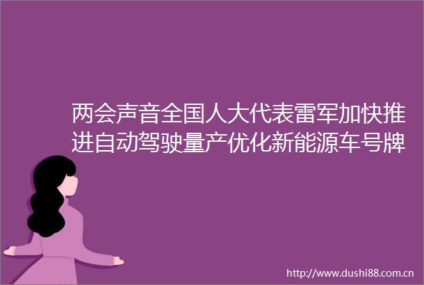两会声音全国人大代表雷军加快推进自动驾驶量产优化新能源车号牌设计