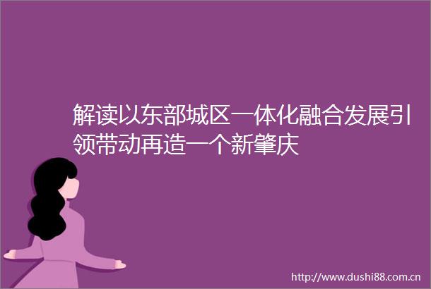 解读以东部城区一体化融合发展引领带动再造一个新肇庆