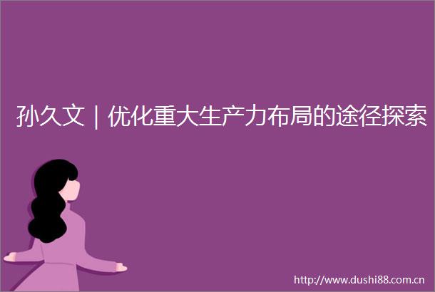孙久文｜优化重大生产力布局的途径探索