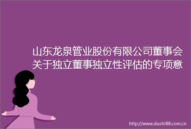 山东龙泉管业股份有限公司董事会关于独立董事独立性评估的专项意见