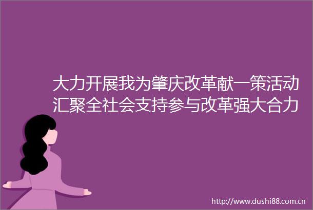 大力开展我为肇庆改革献一策活动汇聚全社会支持参与改革强大合力