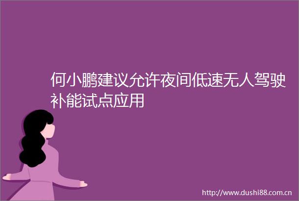 何小鹏建议允许夜间低速无人驾驶补能试点应用